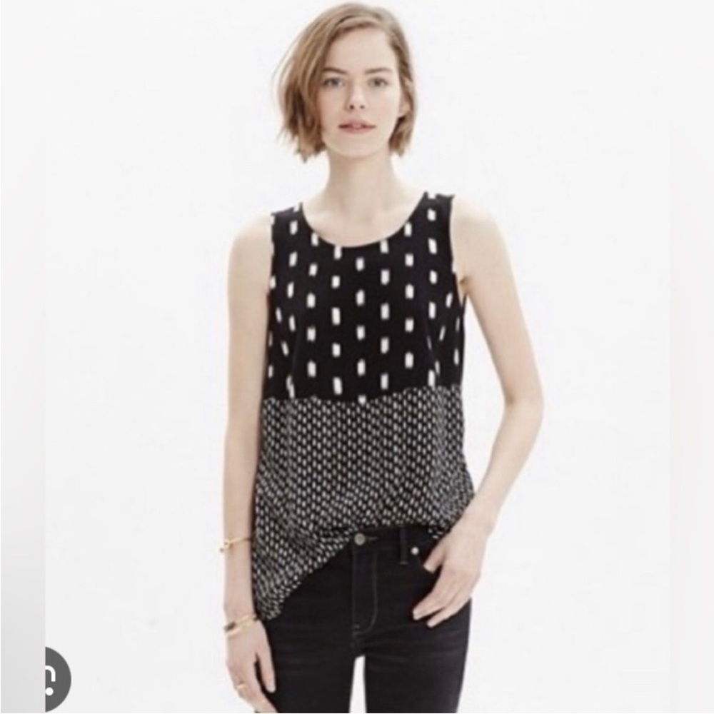 Madewell XS Sunbask Tank Top Ikat Brush Black White Split Sides Blouse